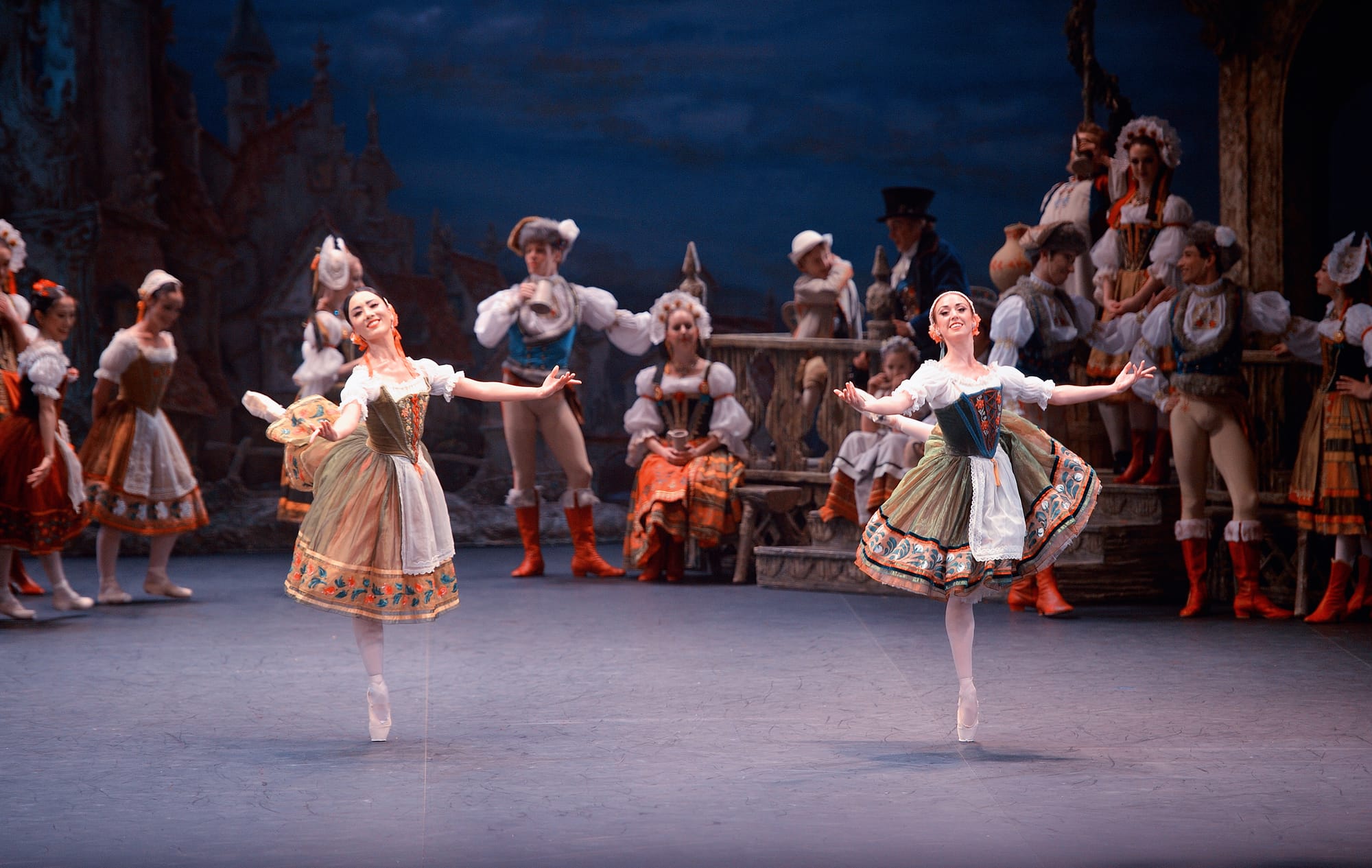 Jung ah Choi and Anjuli Hudson in English National Ballet's Coppelia © Laurent Liotardo