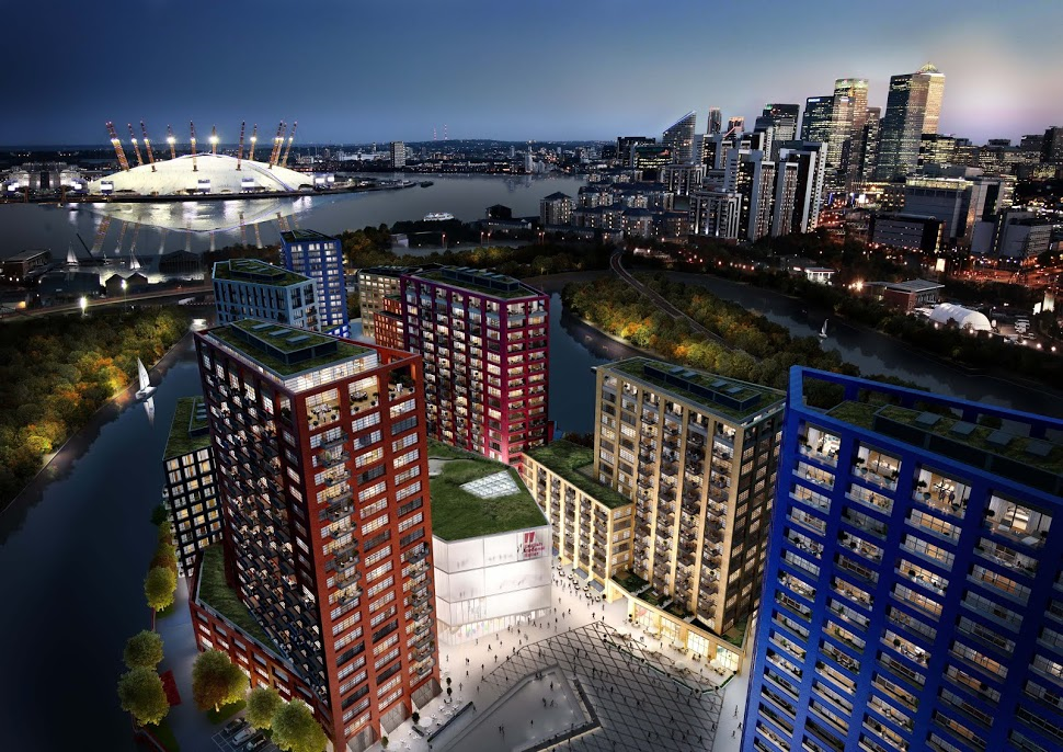London City Island – Aerial Shot Island Dusk