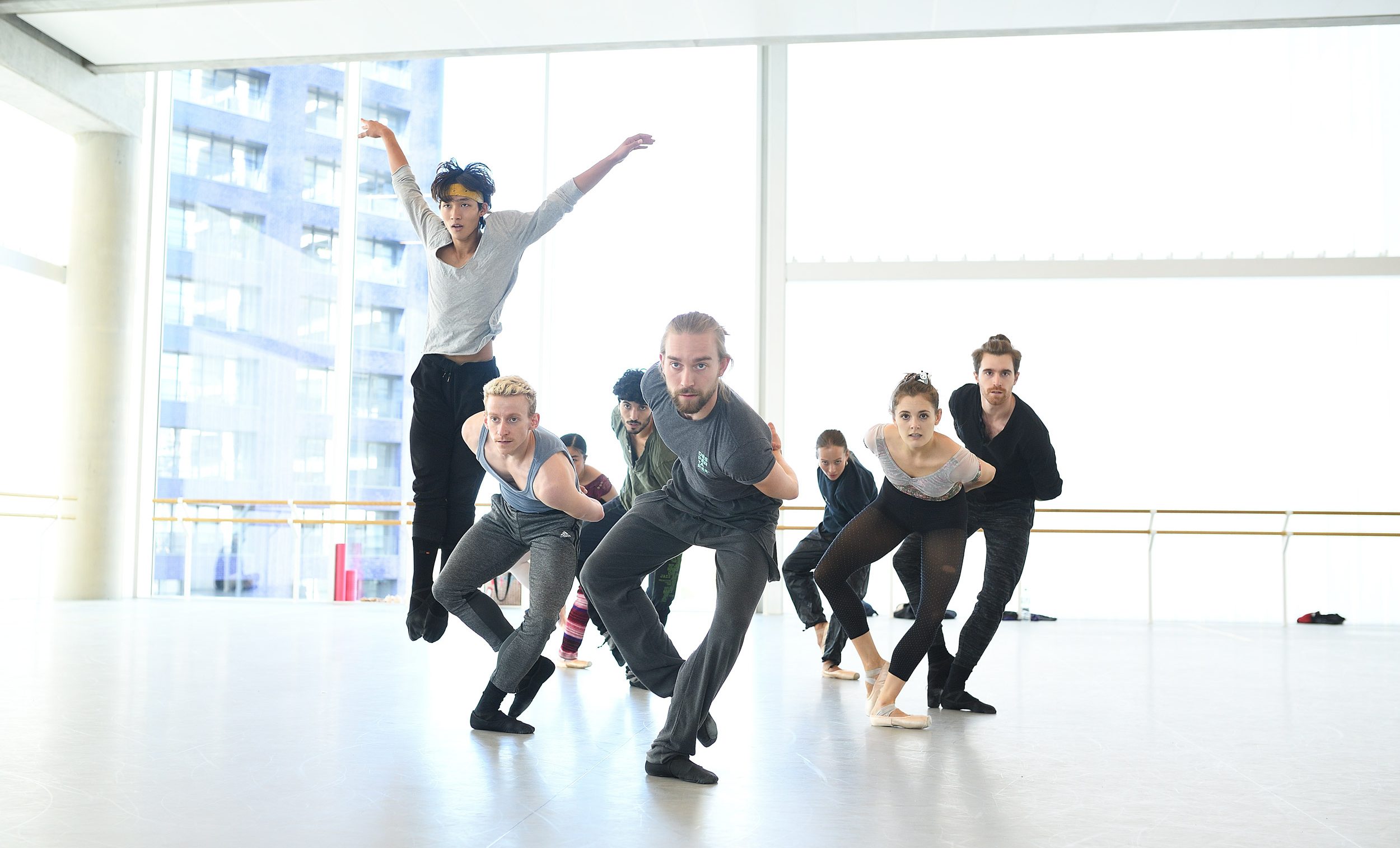 Artists of English National Ballet rehearsing Stina Quagebeur's Take Five Blues