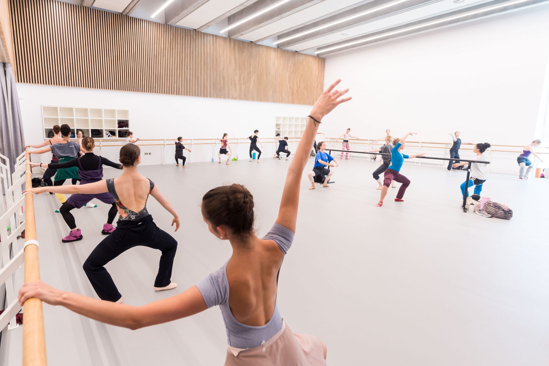 English National Ballet Dancers take class in the studio at the Mulryan Centre for Dance, the Company's East London home (c) Ian Gavan